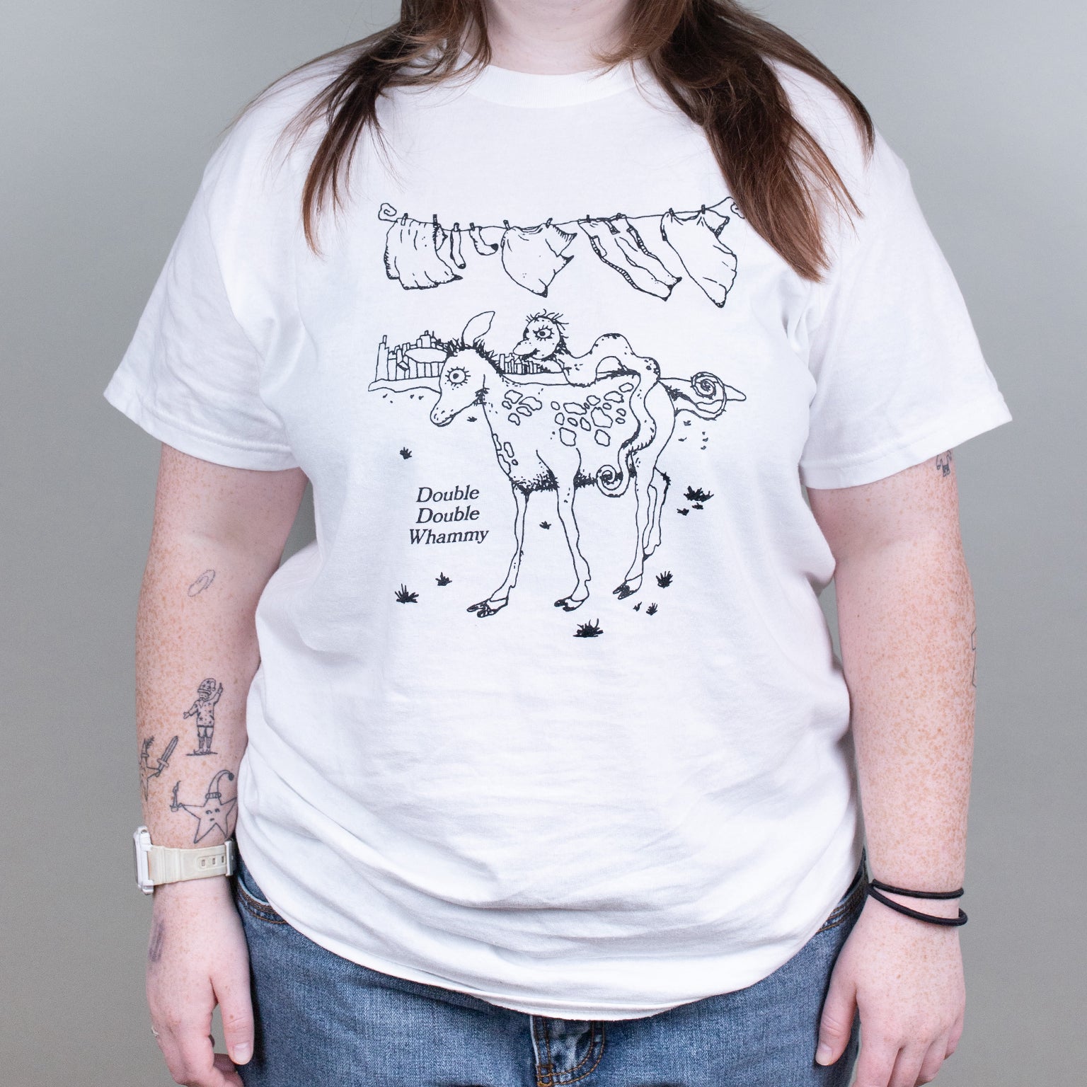 Double Double Whammy - Clothesline T-Shirt (White)